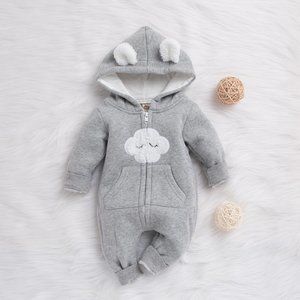 Gray Cloud Hooded Jumpsuit w/Teddy Ears on Hood